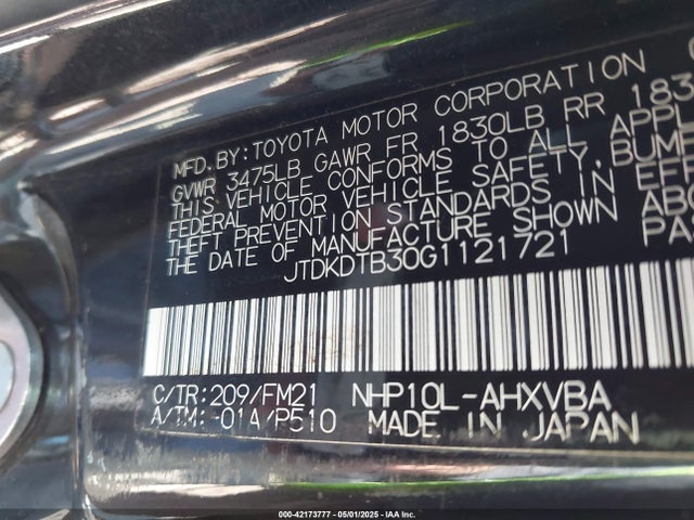 JTDKDTB30G1121721 Toyota Prius C Persona Series