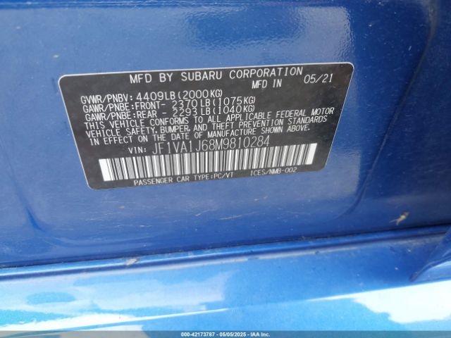 JF1VA1J68M9810284 Subaru Wrx Limited