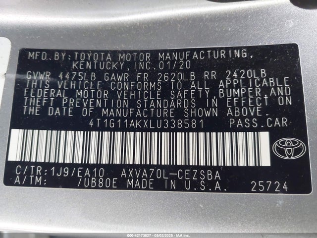 4T1G11AKXLU338581 Toyota a25a-fks