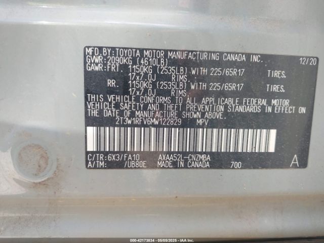 2T3W1RFV6MW122829 Toyota Rav4 Xle