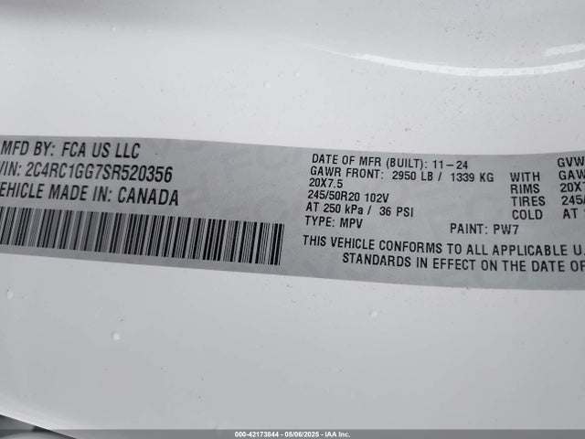 Chrysler Pacifica Limited 2025 2C4RC1GG7SR520356 Image 9