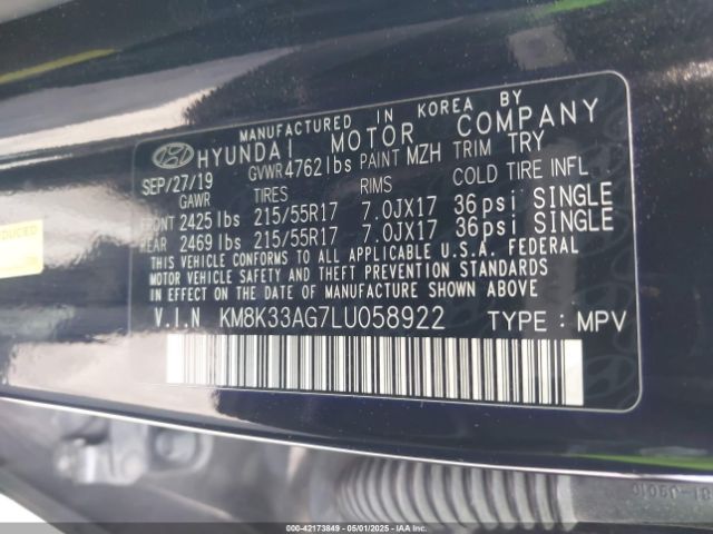 KM8K33AG7LU058922 Hyundai hmc battery + traction motor