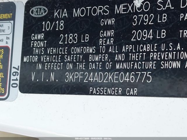3KPF24AD2KE046775 KIA Forte Lxs