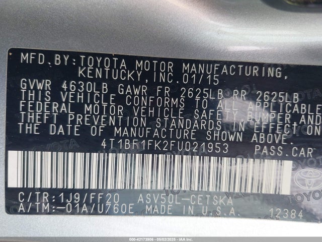 4T1BF1FK2FU021953 Toyota 2ar-fe