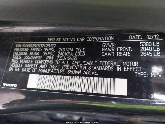 2013 VOLVO XC60 YV4902DZ5D2429122 Photo 8