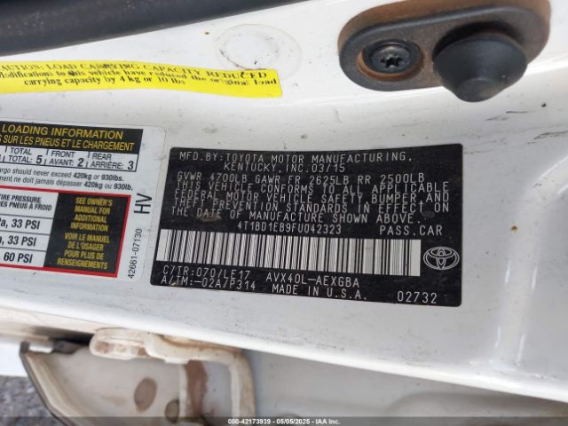 4T1BD1EB9FU042323 Toyota Avalon Hybrid Xle Touring