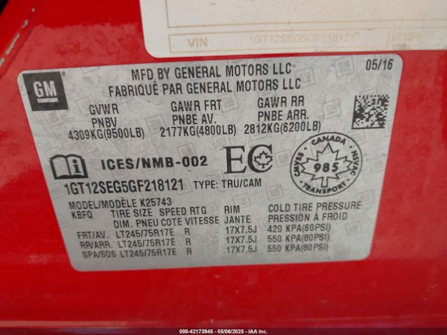 1GT12SEG5GF218121 GMC Sierra 2500hd Sle