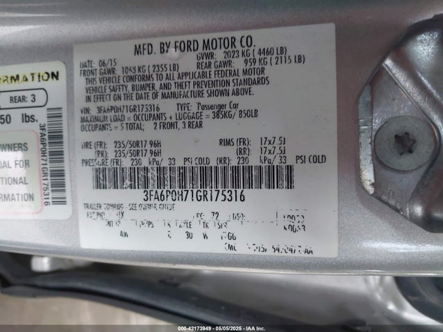 3FA6P0H71GR175316 Ford FUSION SE