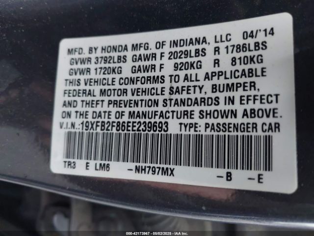 19XFB2F86EE239693 Honda CIVIC EX