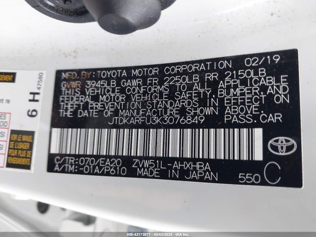 JTDKARFU3K3076849 Toyota PRIUS XLE