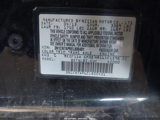 3N1CN7AP6EL800401 Nissan Versa 1.6 Sv
