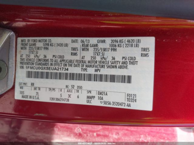 1FMCU0GX5EUA21734 Ford ESCAPE SE