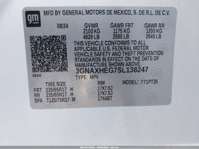 3GNAXHEG7SL138247 Chevrolet Equinox Fwd Lt