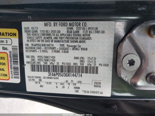 3FA6P0SU3GR144714 Ford Fusion Energi Titanium