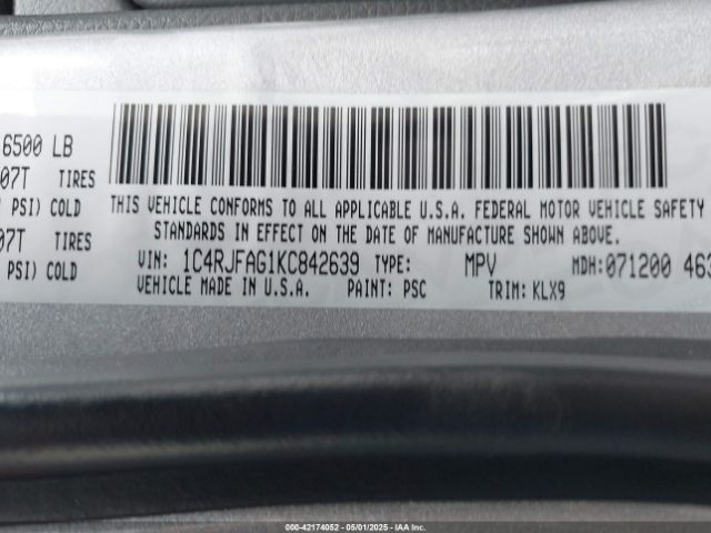 1C4RJFAG1KC842639 Jeep Grand Cherokee Altitude 4x4