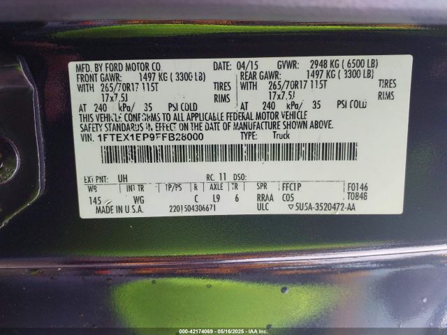 1FTEX1EP9FFB28000 Ford F-150 Xl