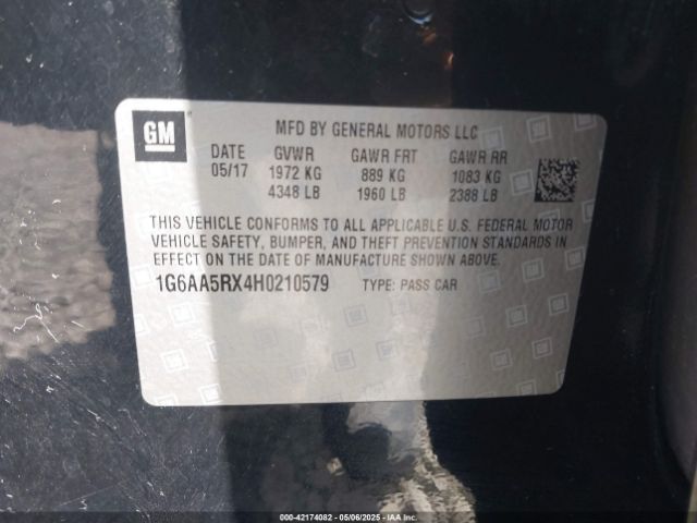 1G6AA5RX4H0210579 Cadillac ltg - sid, alum, vvt, dcvcp turbo, e0-e100, alum