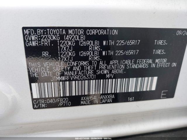 JTMMWRFV9RD263701 Toyota Rav4 Hybrid Le