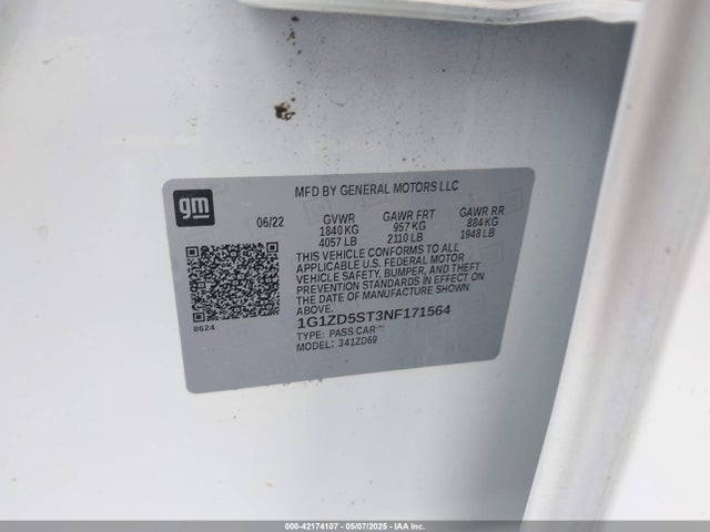 1G1ZD5ST3NF171564 Chevrolet Malibu Fwd Lt