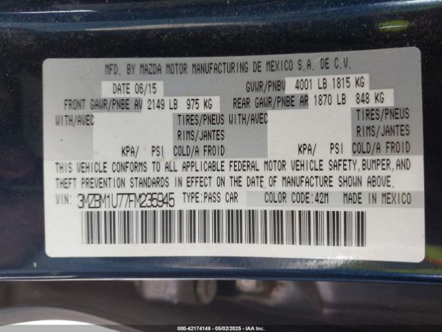 3MZBM1U77FM235945 Mazda MAZDA3