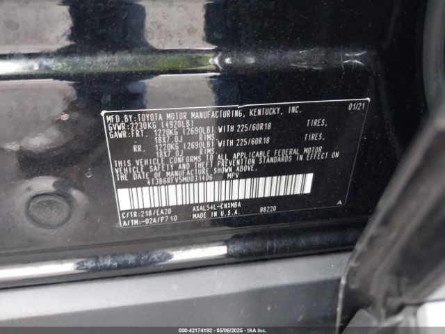 4T3B6RFV5MU031406 Toyota Rav4 Hybrid Xle Premium