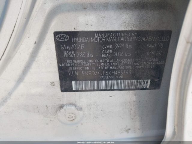 5NPD74LF6KH495363 Hyundai ELANTRA SE