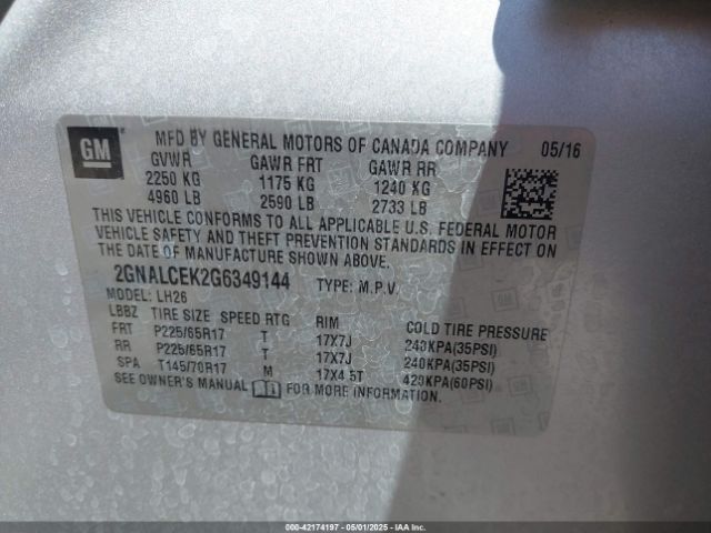 2GNALCEK2G6349144 Chevrolet EQUINOX LT