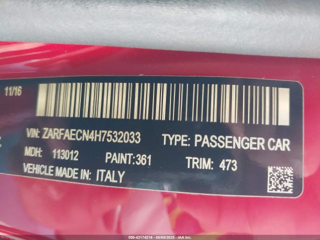 ZARFAECN4H7532033 Alfa Romeo Giulia Ti Rwd