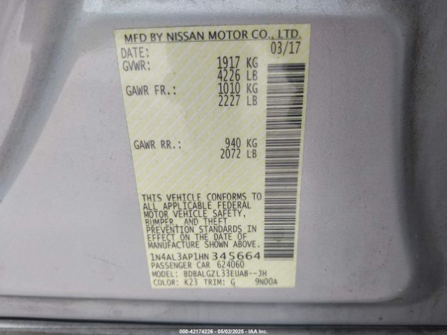 1N4AL3AP1HN345664 Nissan Altima 2.5 S