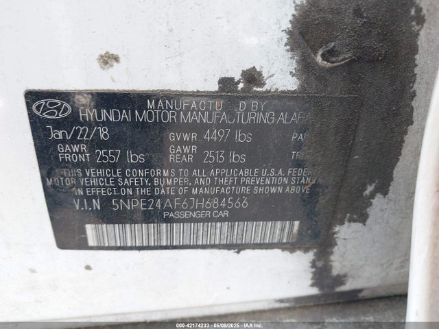 5NPE24AF6JH684566 Hyundai SONATA SE