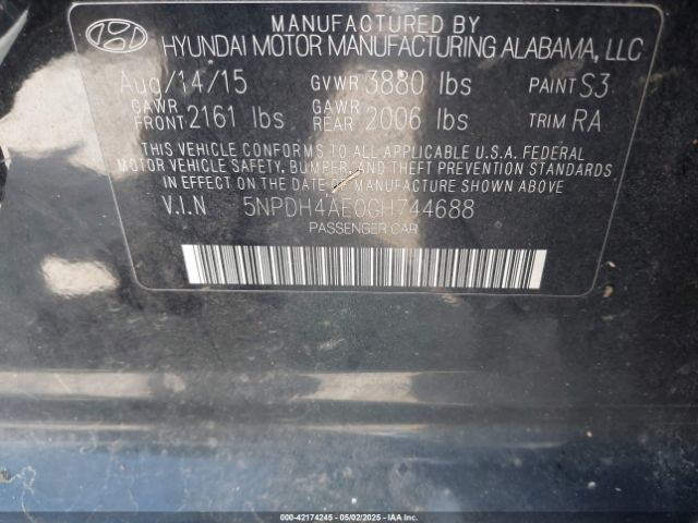 5NPDH4AE0GH744688 Hyundai ELANTRA SE
