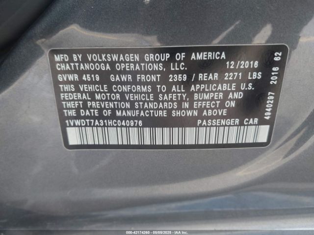 1VWDT7A31HC040976 Volkswagen Passat 1.8t R-line