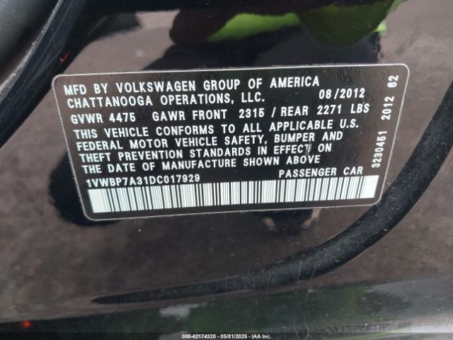 2013 VOLKSWAGEN PASSAT 1VWBP7A31DC017929 Photo 8