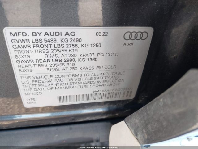 2022 AUDI Q5 SPORTBACK WA14AAFY3N2090977 Photo 8