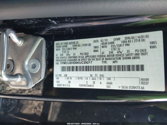 2019 FORD ESCAPE 1FMCU0HD6KUC29217 Photo 8