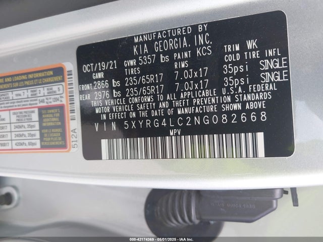 5XYRG4LC2NG082668 KIA gdi theta-iii
