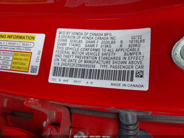 2HGFE2F25NH569298 Honda Civic Lx