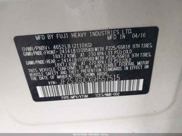 JF2SJGDCXGH557515 Subaru Forester 2.0xt Premium