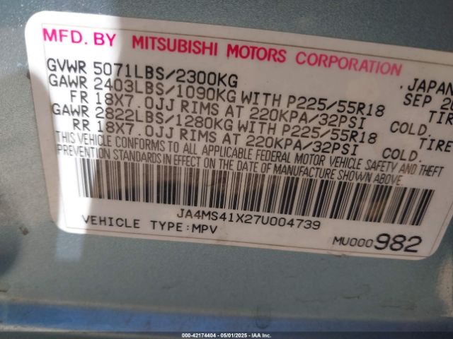 2007 MITSUBISHI OUTLANDER JA4MS41X27U004739 Photo 8