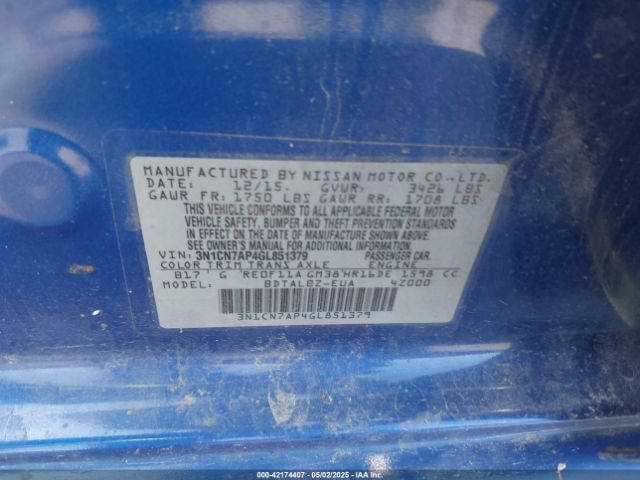 3N1CN7AP4GL851379 Nissan Versa 1.6 S/1.6 S+/1.6 Sl/1.6 Sv