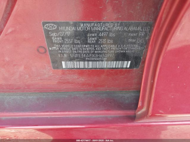 5NPE34AFXJH650997 Hyundai SONATA SEL