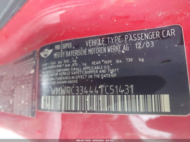 2004 MINI COOPER WMWRC33444TC51431 Photo 8
