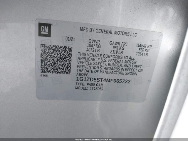 1G1ZD5ST4MF065722 Chevrolet Malibu Fwd Lt