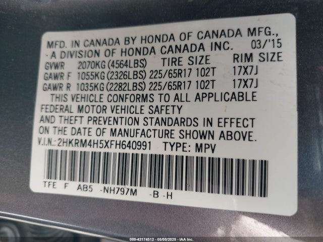 2HKRM4H5XFH640991 Honda k24w9