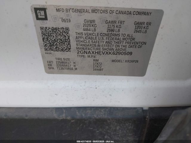 2GNAXHEVXK6290509 Chevrolet EQUINOX LS