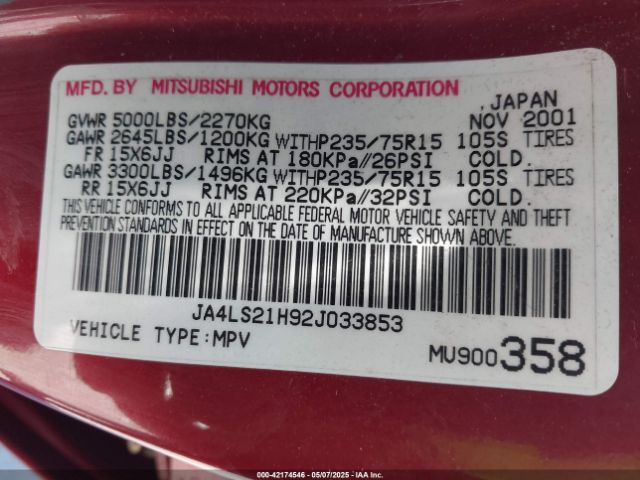2002 MITSUBISHI MONTERO SPORT JA4LS21H92J033853 Photo 8