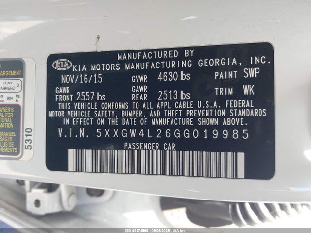 5XXGW4L26GG019985 KIA Optima Sx Turbo