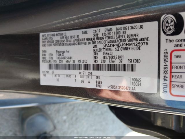 3FADP4BJ9HM125975 Ford FIESTA SE