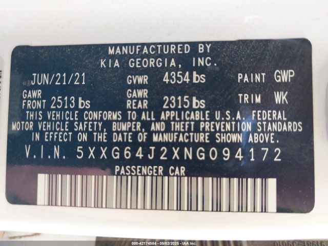 2022 KIA K5 5XXG64J2XNG094172 Photo 8