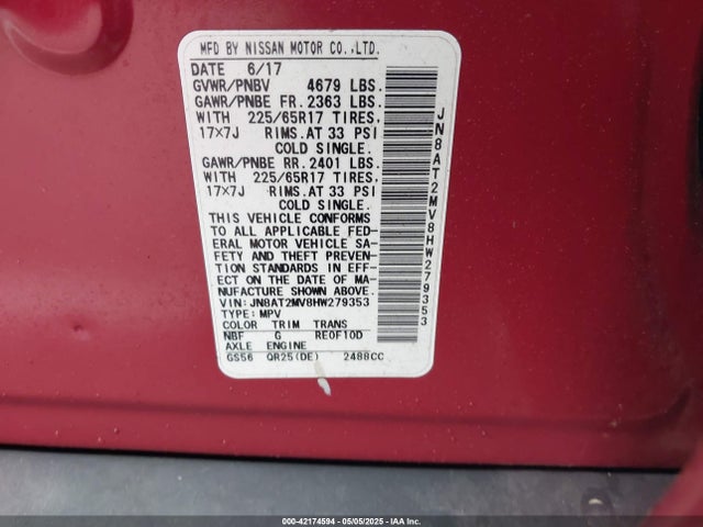 JN8AT2MV8HW279353 Nissan ROGUE S